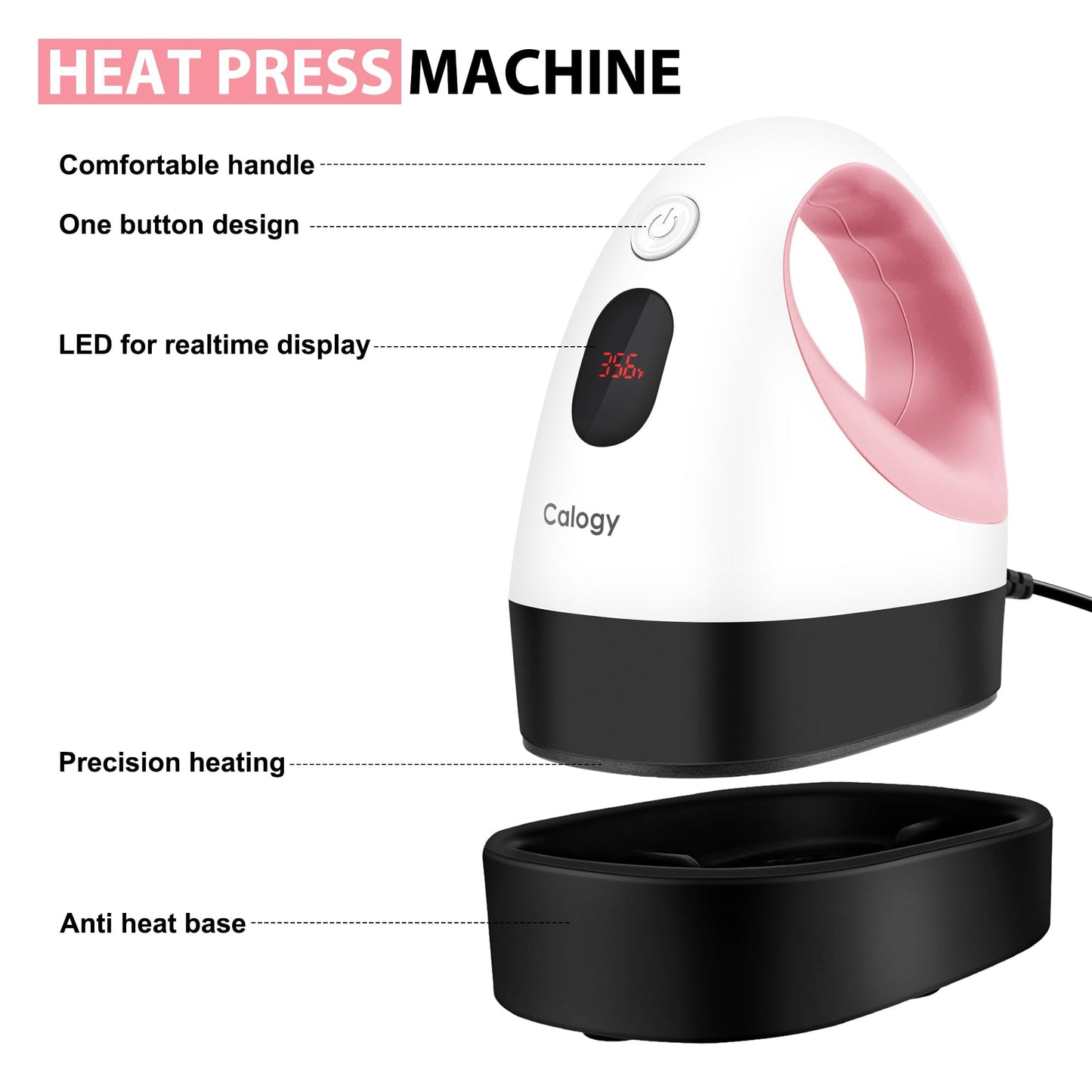 Mini Heat Press, Heat Transfer Machine, Constant Temp Control, Insulated Safety Base, Fits for Crafts, T-Shirt, Hat, Cap, Pillows(White Pink)