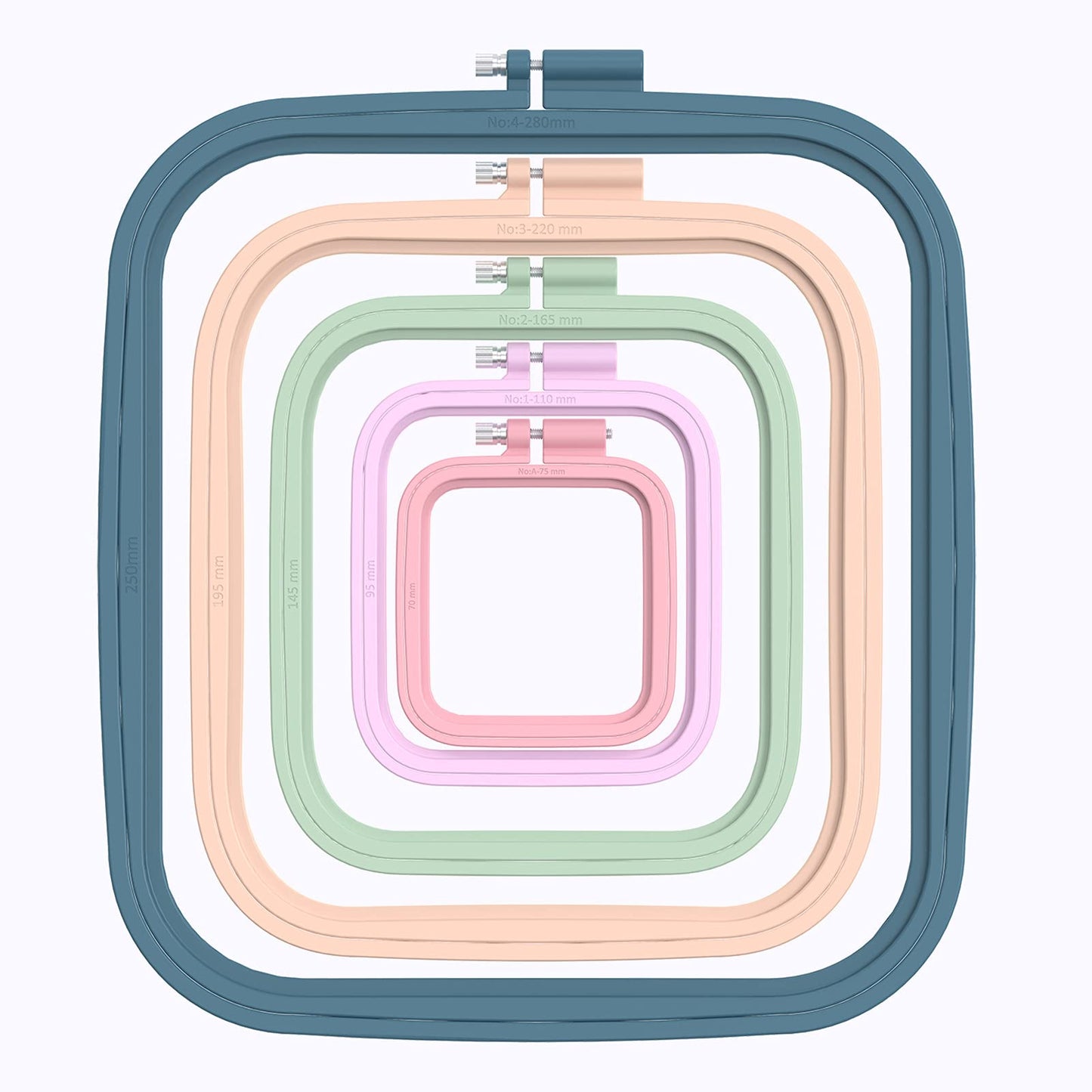 5 Pieces 5 Sizes Square Embroidery Hoops, ABS Plastic Embroidery Hoops for DIY Embroidery Craft