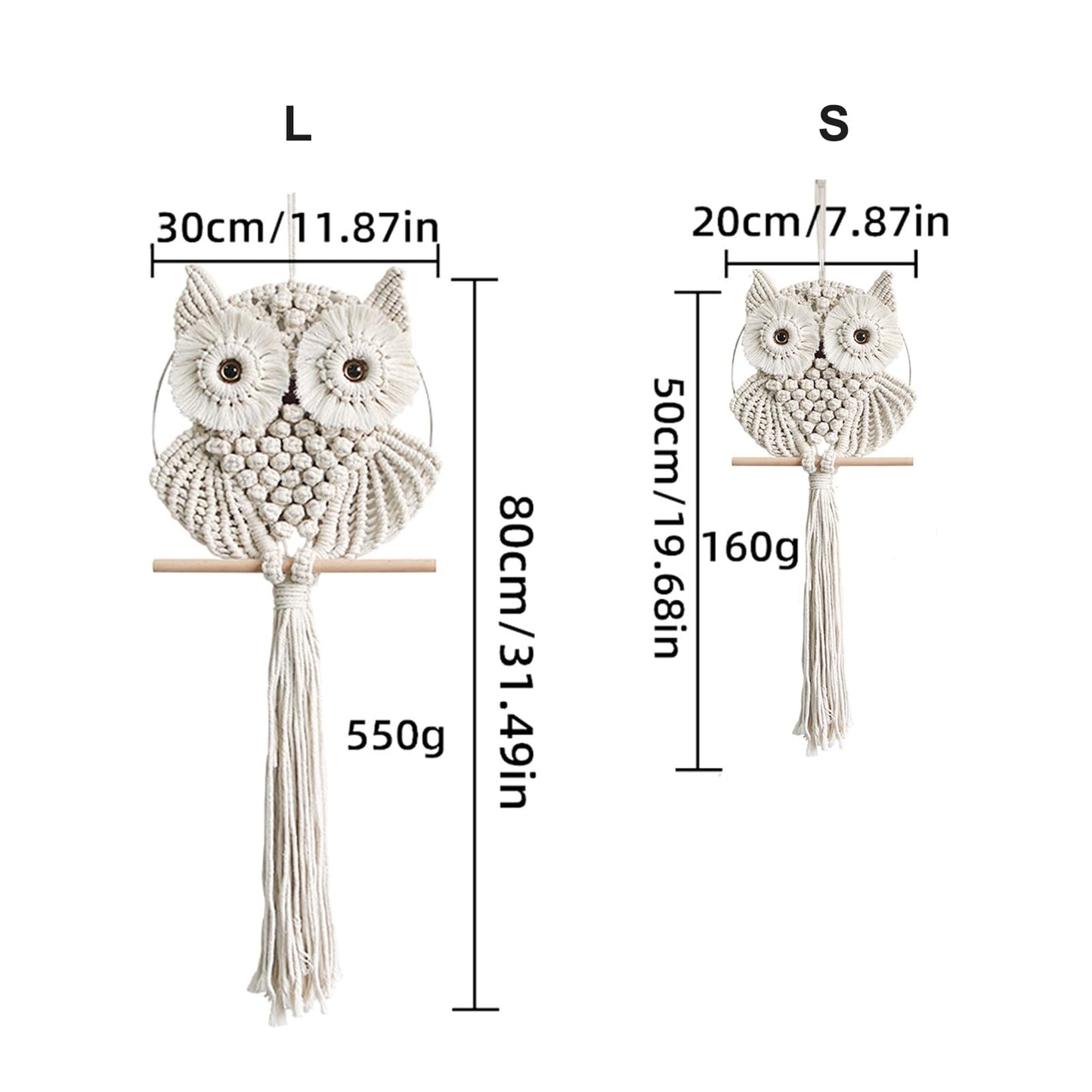 Owl Macrame Wall Hanging-Hand Woven Boho Tapestry-Macrame Wall Decor -Owl Decor for Bedroom, Living Room, Nursery (Beige-Small)