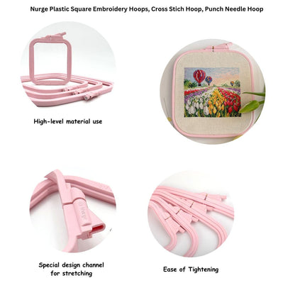 Pink 4 Pcs Set Plastic Square Embroidery Hoop, Cross Stitch Hoops, Punch Needle Hoop , DIY Craft Sewing,ABS Plastic Embroidery Hoops