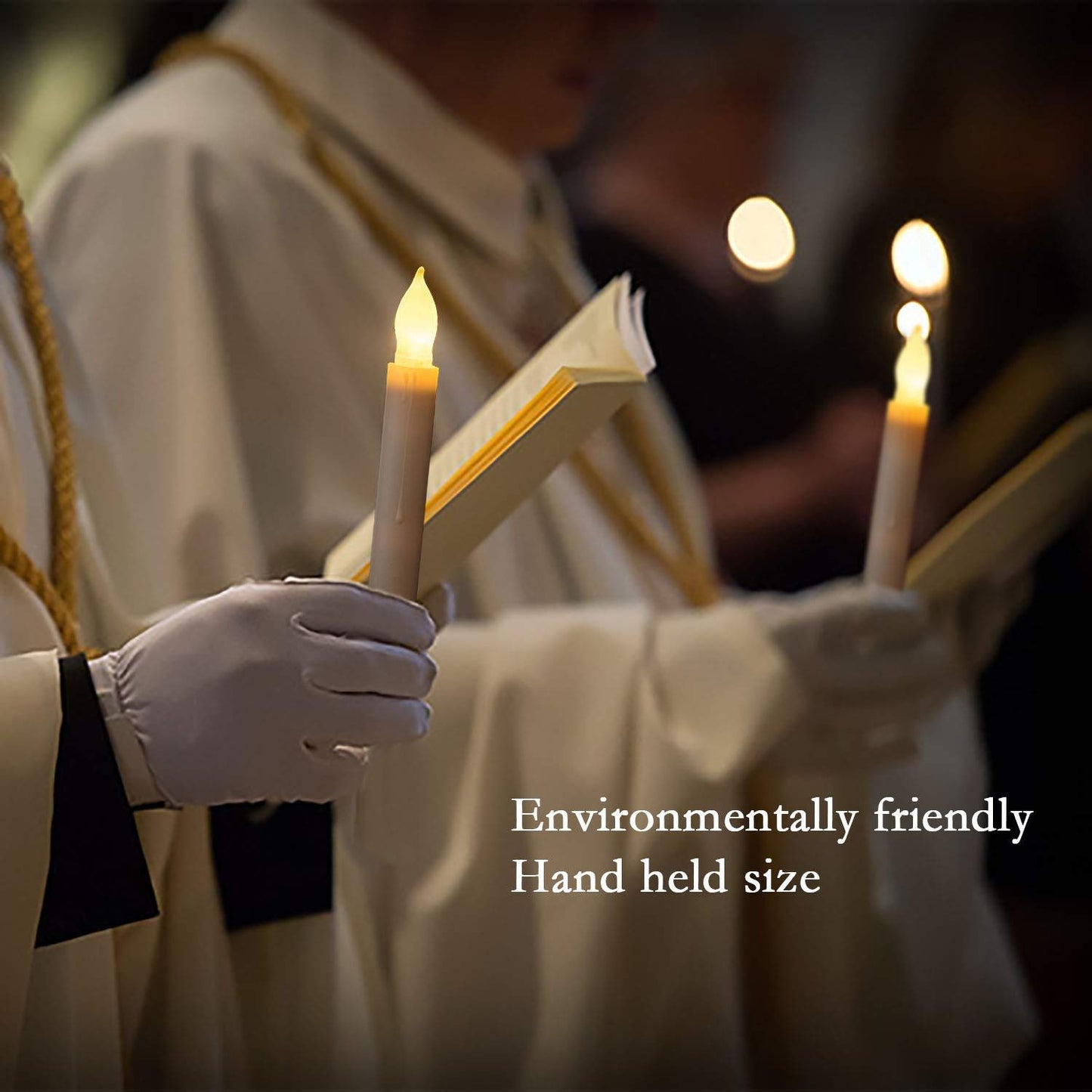 24 PCS Flameless LED Taper Candles Lights, Battery Operated Candlesticks with Warm White Flickering Flame, 0.79 x 6.5 Inches Dripless Fake Floating Taper Candles for Church Wedding Xmas