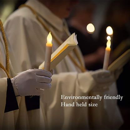 24 PCS Flameless LED Taper Candles Lights, Battery Operated Candlesticks with Warm White Flickering Flame, 0.79 x 6.5 Inches Dripless Fake Floating Taper Candles for Church Wedding Xmas