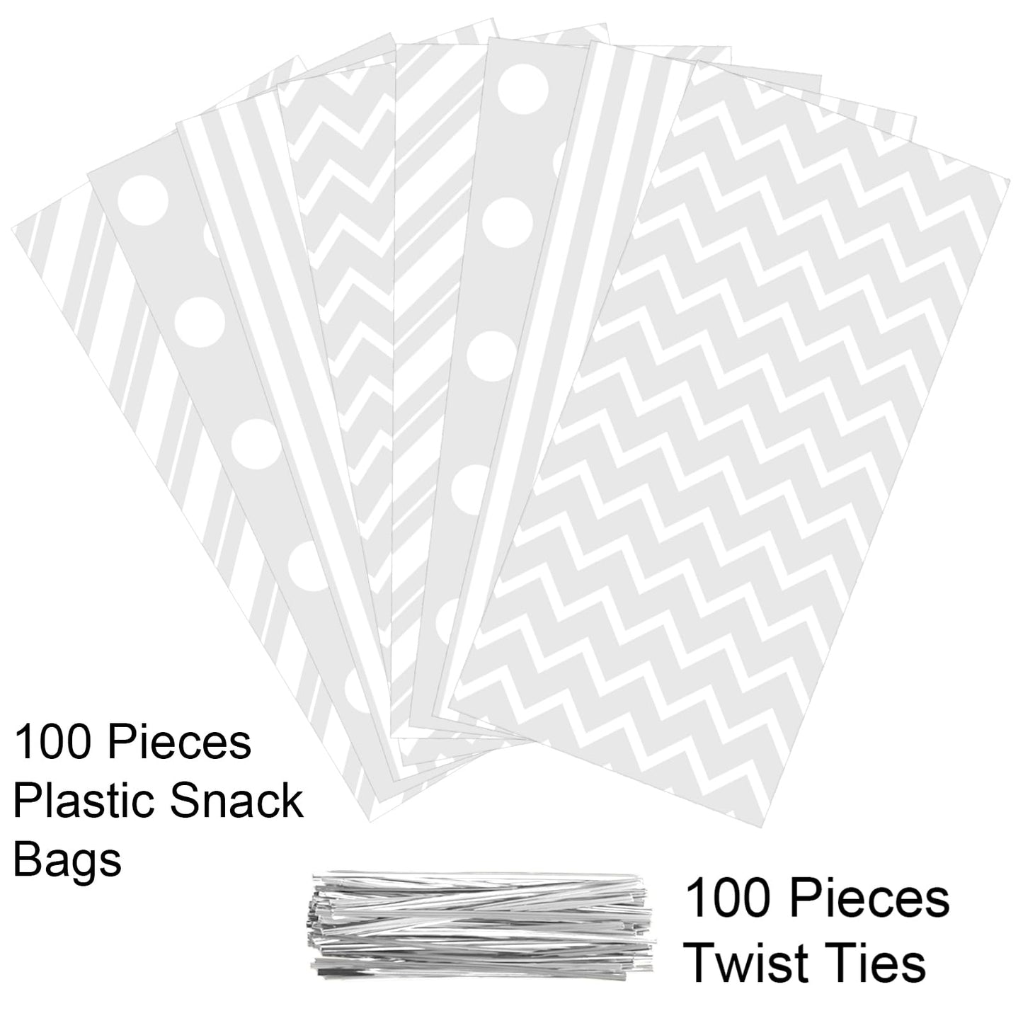 100 Pack White Cellophane Bags Plastic 10.6 x 5.1 Inch Candy Bags Gift Bags Goodie Bags with Twist Ties for Valentine, Birthday, Gift Cookie Snack Packing Party Favor Supplies