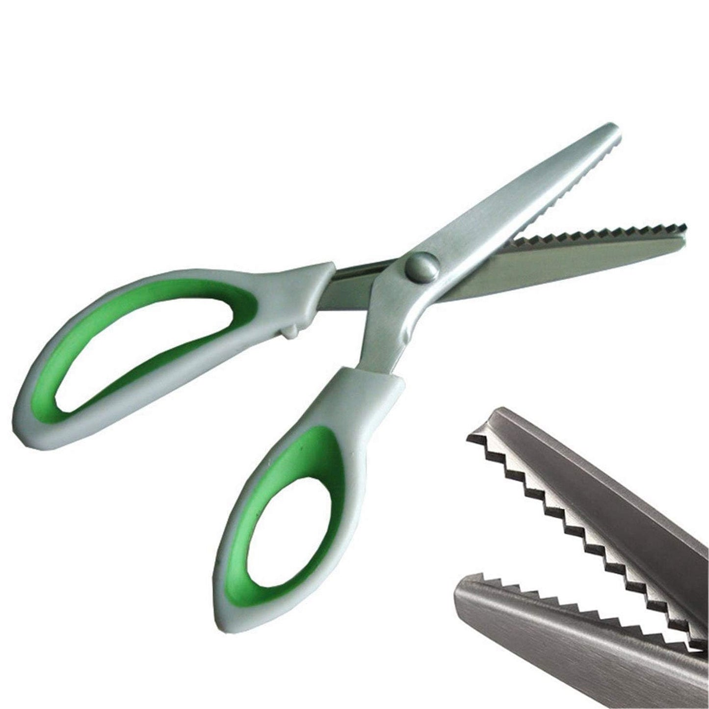 Green Pinking Shears Comfort Grips Crafts Zig Zag Cut Sewing Scissors,Professional Handheld Dressmaking