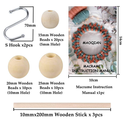 120pcs Macrame Kits for Beginners 3mm x 109yards Natural Cotton Macrame Cord with Wooden Beads & Rings,Wooden Sticks,Metal Rings Macrame Supplies Best for Macrame Plant Hanger