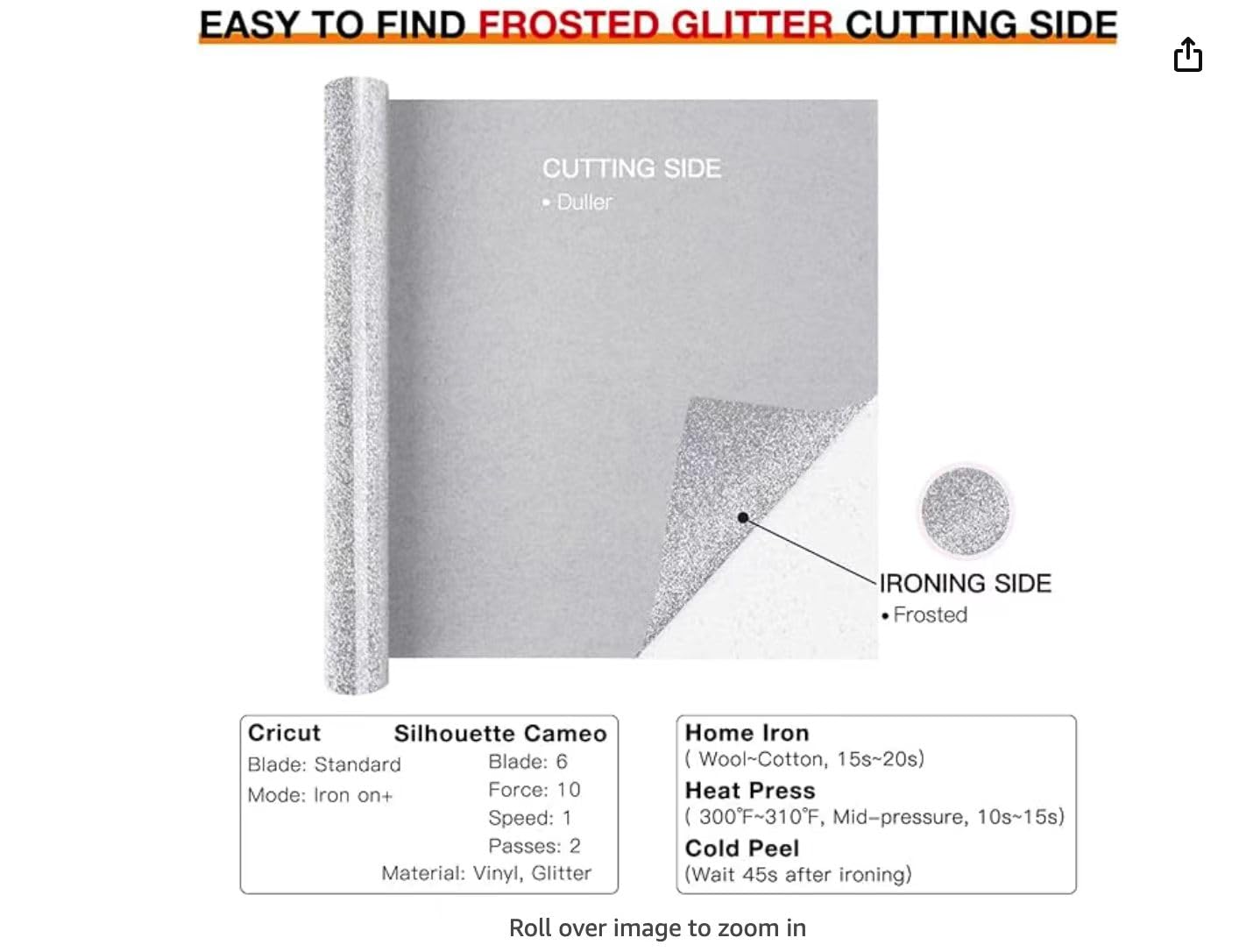 Silver Glitter Heat Transfer Vinyl 12" x 8 ft HTV for Shirts, Glitter HTV for All Cutter Machine - Easy to Cut & Weed for Heat Vinyl Design (Silver)