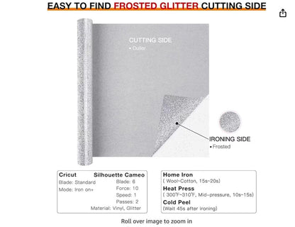 Silver Glitter Heat Transfer Vinyl 12" x 8 ft HTV for Shirts, Glitter HTV for All Cutter Machine - Easy to Cut & Weed for Heat Vinyl Design (Silver)
