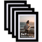 5x7 Picture Frame Black Set of 4, Wooden Photo Frames Matted 4x6 with Plexiglass for 4x6 with Mat or 5x7 without Mat for Table and Wall Display