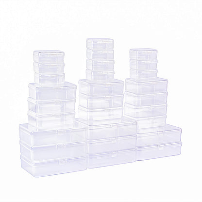 28 Pieces Mixed Sizes Rectangular Empty Mini Plastic Storage Containers with Lids for Small Items and Other Craft Projects (Clear)