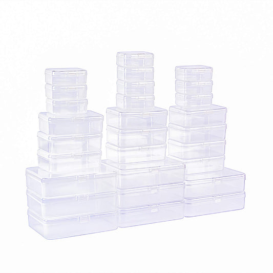 28 Pieces Mixed Sizes Rectangular Empty Mini Plastic Storage Containers with Lids for Small Items and Other Craft Projects (Clear)