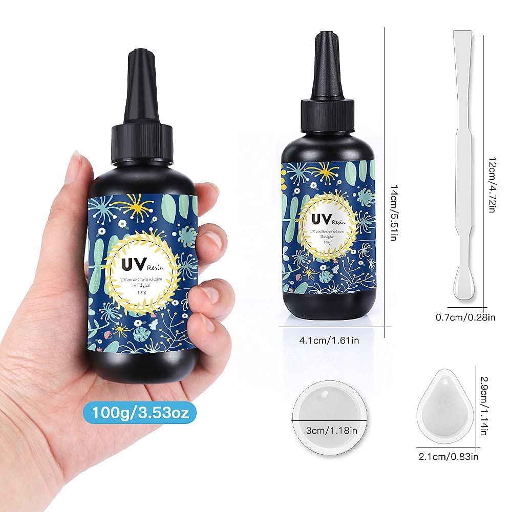Crystal Clear Hard UV Resin Upgraded Formula Ultraviolet Fast Curing for Jewelry Making Craft Decoration, Hard Transparent Glue Solar Cure Sunlight Activated Resin (100g)