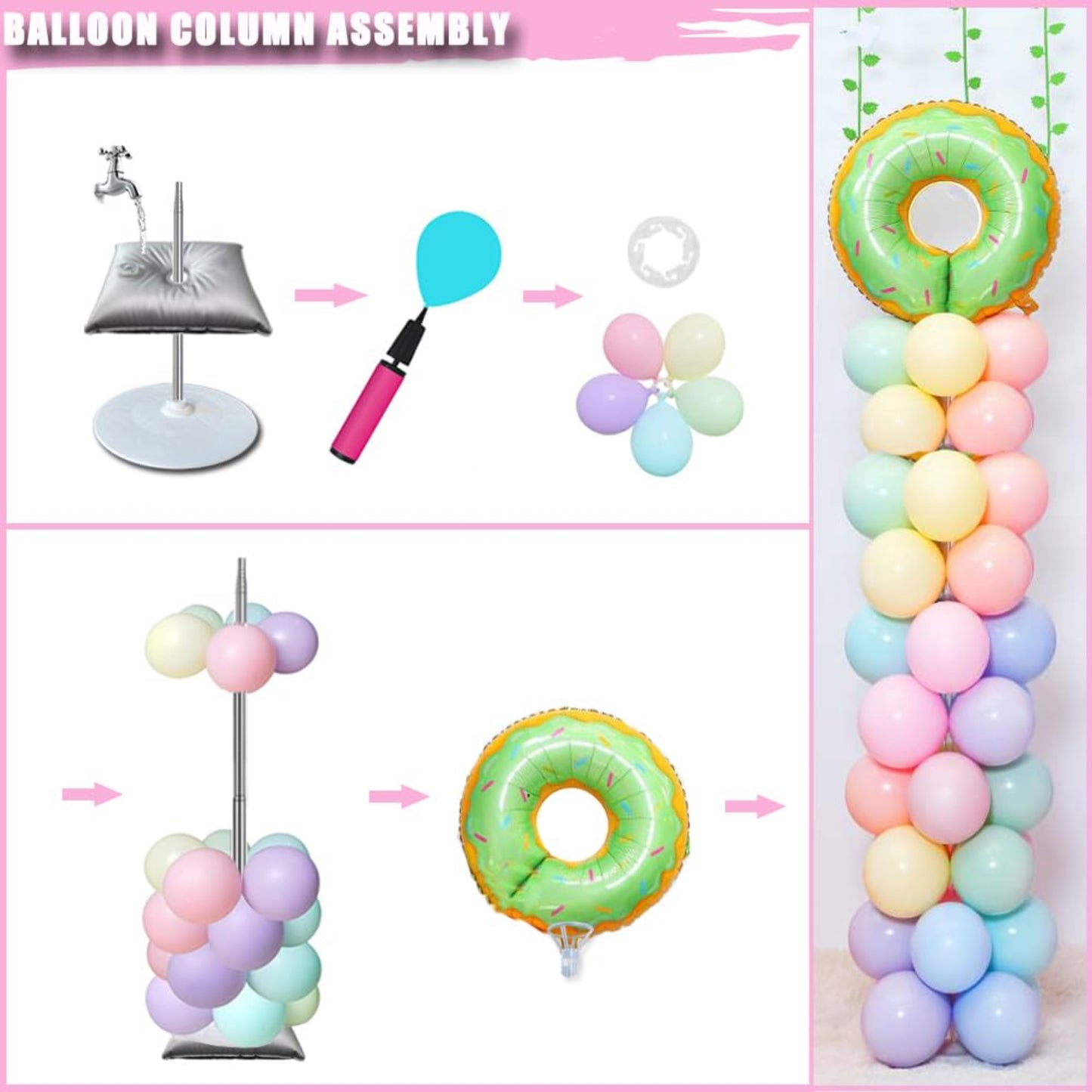 Balloon Column Stand Set of 2, Adjustable 7 Feet Ballon Arch Stands with Bases for Floor, Tall Baloon Tower Pillar Assembly Kit for Halloween, Birthday, Party Decorations