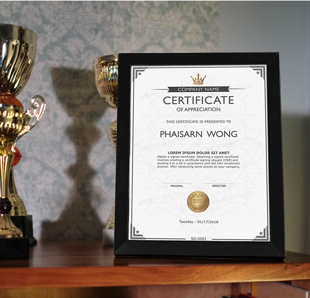 8.5x11 Picture Frames Set of 3, Made of Real High Definition Glass and Solid Frame to Display Certificate or Pictures 8.5x11,To Wall and Tabletop Mounting, black. (8.5x11'')