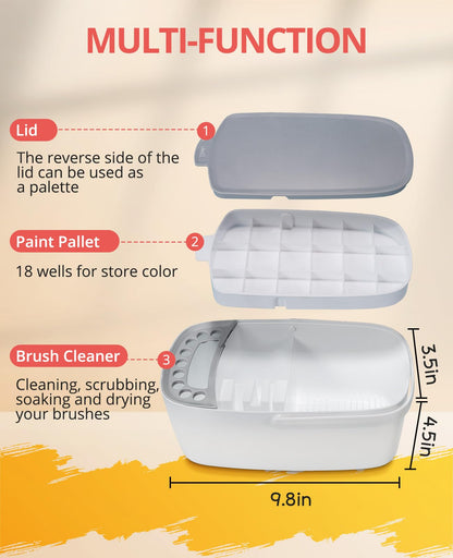 Paint Brush Cleaner - Paint Brush Holder with Palette and Handle,Rinser for Acrylic, Watercolor, and Water-Based Paints, Painting Art Supply Storage Organizer (White+Grey)