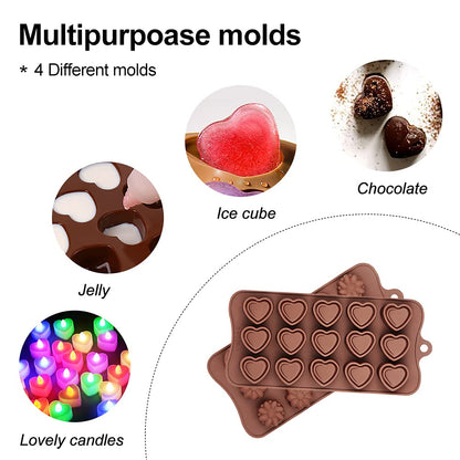 4 Packs Silicone Molds for Chocolate, Food Grade no-stick Baking, candy and butter Mold with different shape (4 packs different style)
