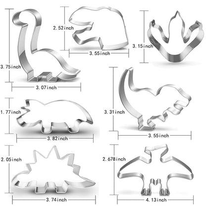 New Dinosaur Cookie Cutter Set-7 Piece-Footprint and Head, Tyrannosaurus(T-Rex), Brontosaurs, Spinosaurus, Triceratops, Pterodactyl, Baking Mold for Kids Dinosaur Birthday Party
