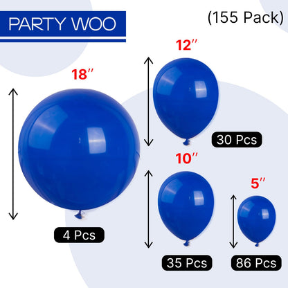 Royal Blue Balloons 155 pcs Blue Balloons Different Sizes Pack of 18 12 10 5 Inch Dark Blue Balloon Arch Kit Balloon Garland for Birthday Graduation Baby Shower Party Decorations Blue-Y59