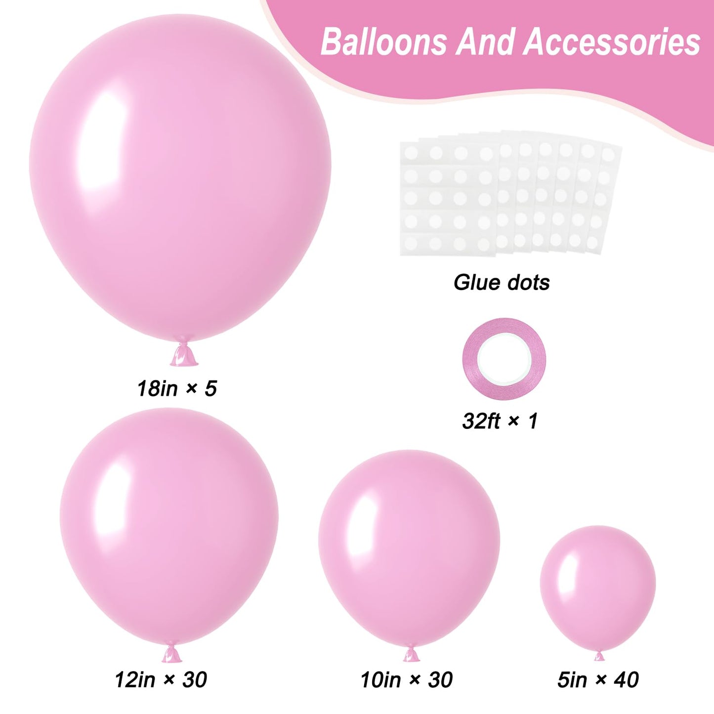 Pastel Pink Balloons Different Sizes 105pcs 5/10/12/18 Inch for Garland Arch, Pink Latex Balloon for Birthday, Wedding, Baby Shower, Gender Reveal, Anniversary Decorations