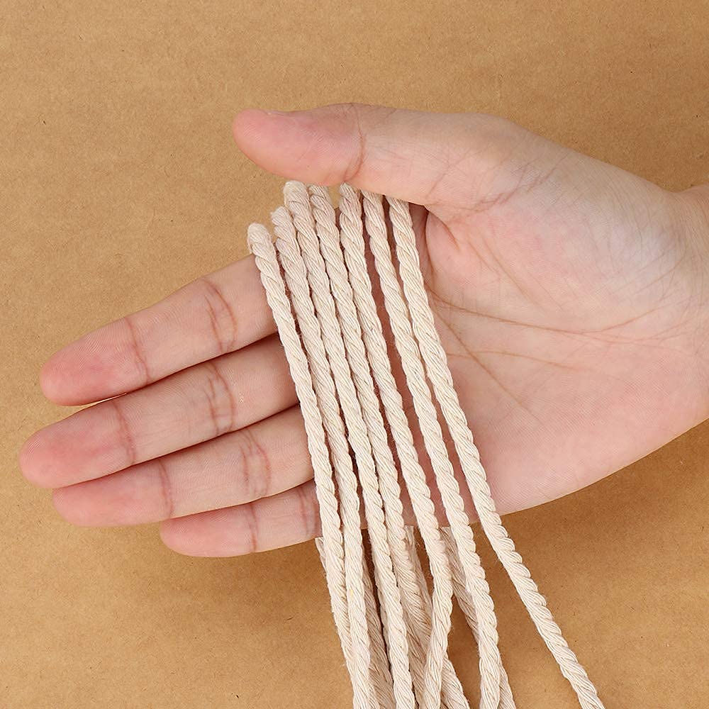 Macrame Cord 3mm x 328Yards(984Feet), Natural Cotton Macrame Rope - 3 Strands Twisted Macrame Cotton Cord for Wall Hanging, Plant Hangers, Crafts, Gift Wrapping and Wedding Decorations