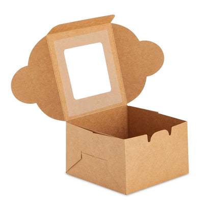 50 Pack 4x4x2.5 Mini Dessert Boxes with Window for Bakery - Baked Goods Packaging Containers for Cupcakes, Cookies, Pastry (Kraft Paper) - Cupcake Boxes