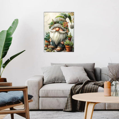 Gnome Stamped Cross Stitch Kits - Succulents Needlepoint Counted Cross Stitch Kits for Beginners Adults Patterns Dimensions Needlecrafts Embroidery Kits Arts and Crafts