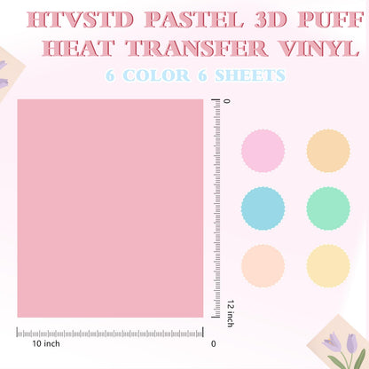 Puff Vinyl Heat Transfer -12'' x 10''6 Sheets Pastel 3D Puff HTV Iron On Vinyl Candy Color HTV Green Puff Heat Transfer Vinyl for T-Shirts