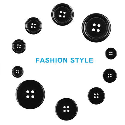 100 Pcs Premium Mixed Resin Sewing Buttons, kidoom Eco-Friendly 4-Hole Craft Buttons, 5 Sizes of Black Buttons Suitable for Sewing, DIY and Holiday Decoration(Black & White)