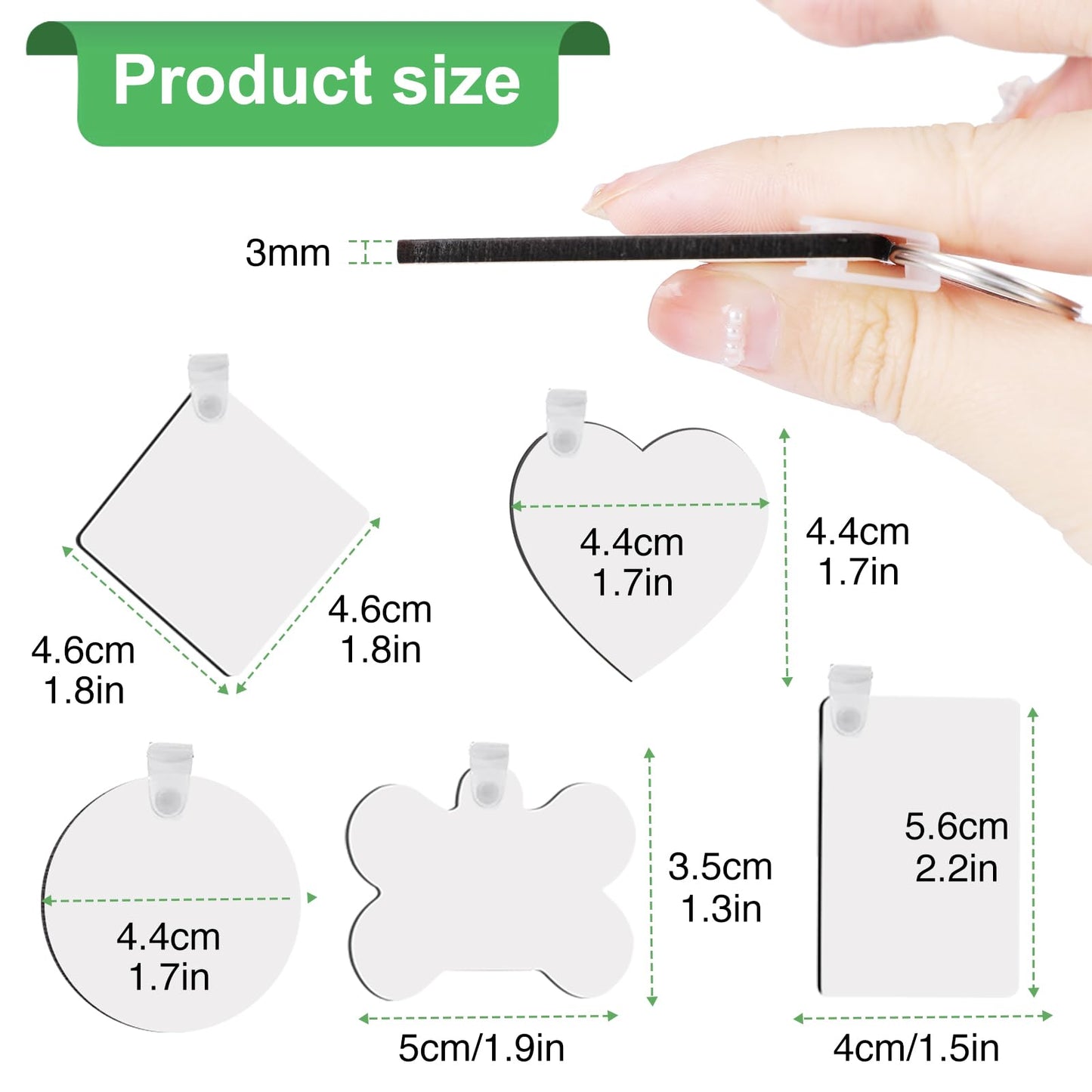 135Pcs Sublimation Keychain Blanks Bulk,MDF Keychain Double Sided Heat Transfer Keychain Board with Film,Key Rings, Plastic Retaining Clips for DIY and Craft(Round, Rectangle, Bone, Square, Heart)