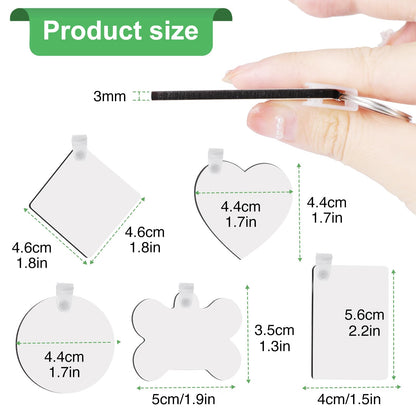 135Pcs Sublimation Keychain Blanks Bulk,MDF Keychain Double Sided Heat Transfer Keychain Board with Film,Key Rings, Plastic Retaining Clips for DIY and Craft(Round, Rectangle, Bone, Square, Heart)