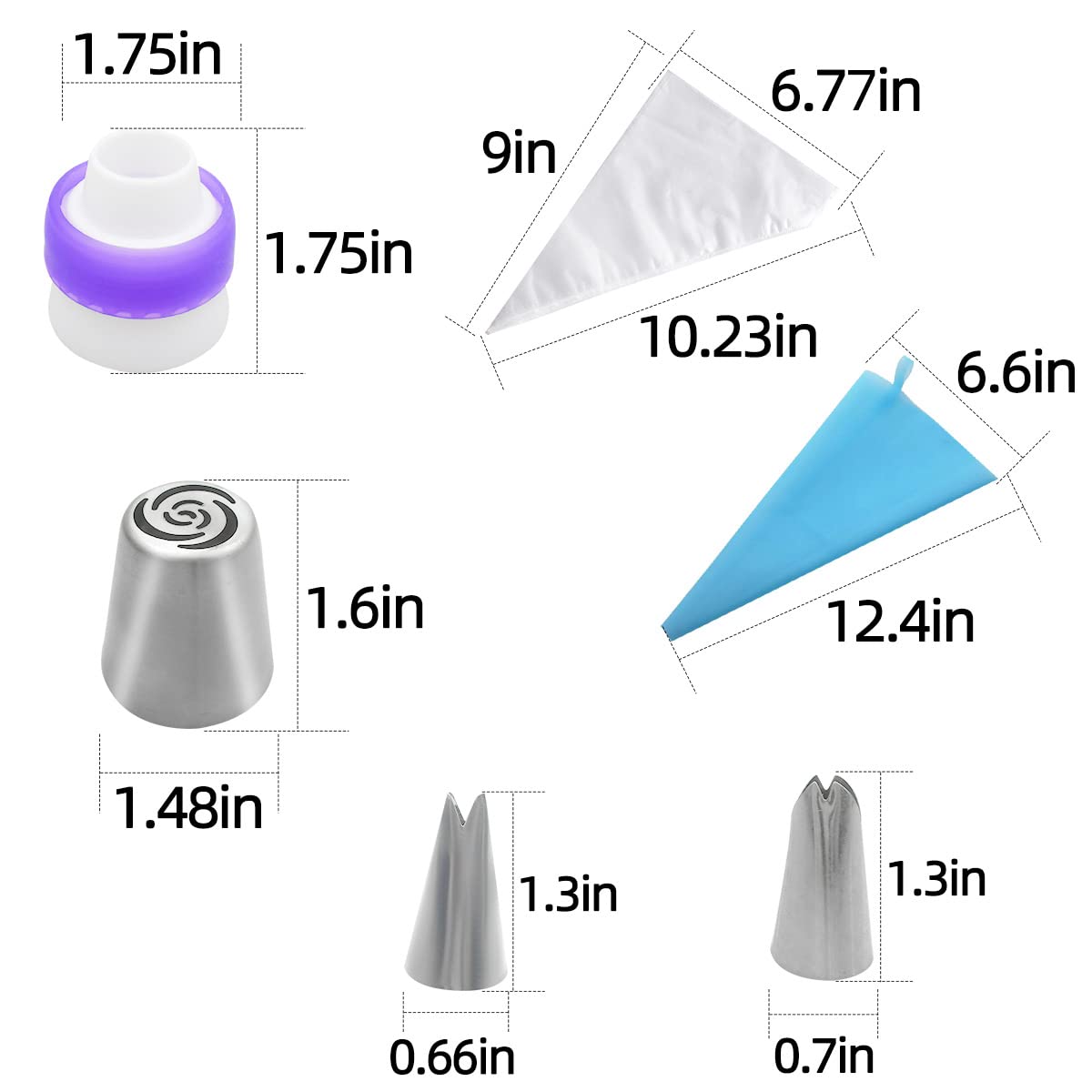 Russian Flower Piping Tips Set - 47 Pcs Cake & Cupcake Decorating Kit - 12 Icing Nozzles, 2 Leaf Tips, 30 Pastry Bags, 1 EVA Bag, 2 Couplers