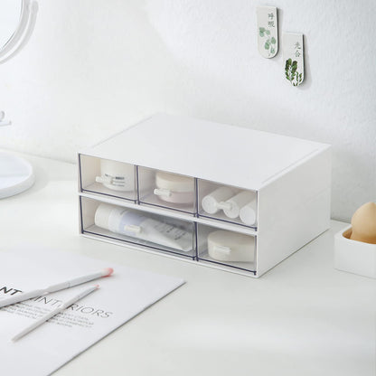 Desk Organizer with 6 Drawers, Makeup Organizer, Plastic Cosmetic Organizer, Bathroom Organization Boxes, Desktop Storage Box(White)