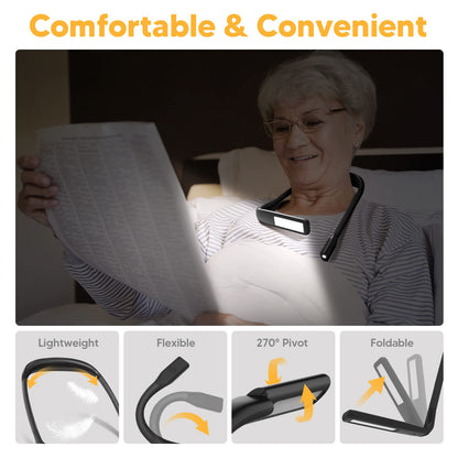 Neck Reading Light Book Lovers Gifts, Rechargeable 2000mAh 10-80Hrs Eye-friendly Wide Lamp Book Light, Birthday Christmas Stocking Stuffers for Men Women Readers, Camping Knitting Crochet Accessories