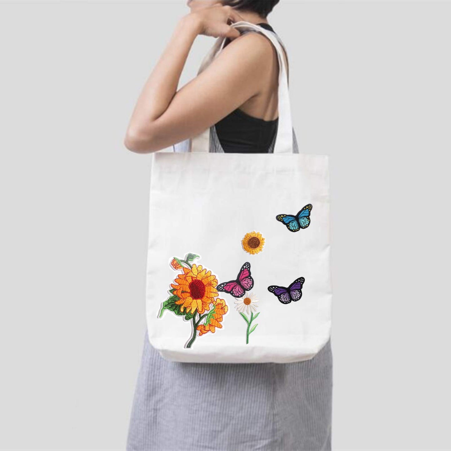 35 Pieces Embroidered Iron on Patch for Clothing, NNHOM only.Sunflowers Butterfly Iron On Patches Set,Large Size Cute Decoration Embroidered Patches Pack for Jeans,Bags, Clothing