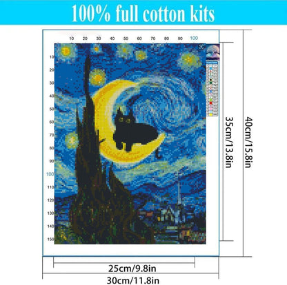 4 Pack Cat Starry Sky Flower Window Stamped Cross Stitch Kits - Embroidery Kits for Beginners Adults,11 CT Patterns Dimensions Counted Cross Stitch Kits Arts Craft Kits 12x16inch
