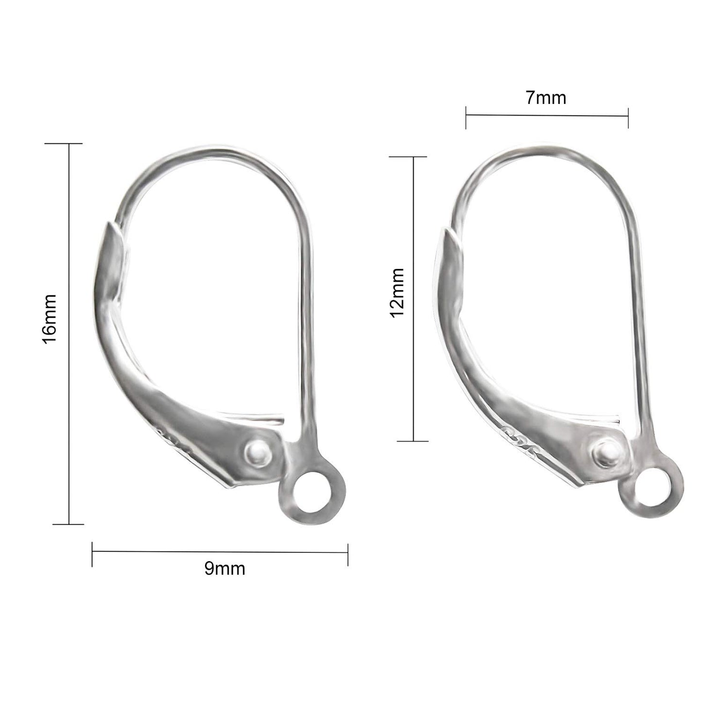 8pcs 925 Sterling Silver Leverback French Earring Hooks Silver Hypoallergenic Dangle Earwire Findings 16x9mm with Jump Rings for Jewelry Making