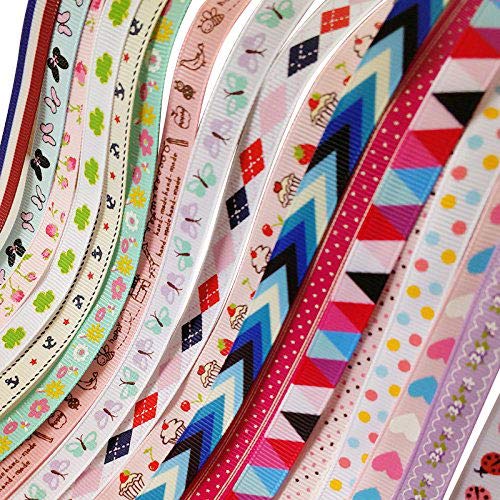 Craft 20Yards Sweet Heart Flower Dot Ladybug Cake Bird Anchor Butterfly Grosgrain Ribbon Assorted Color (3/8" (10mm) Grosgrain Ribbons)
