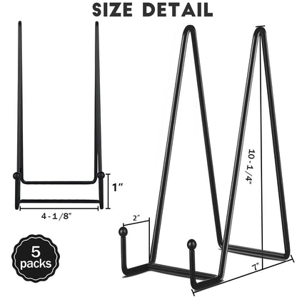 5 Pack 10 Inch Plate Holder Display Stands, Large Metal Black Frame Stand for Picture, Book, Photo Easel, Creation, Collectibles