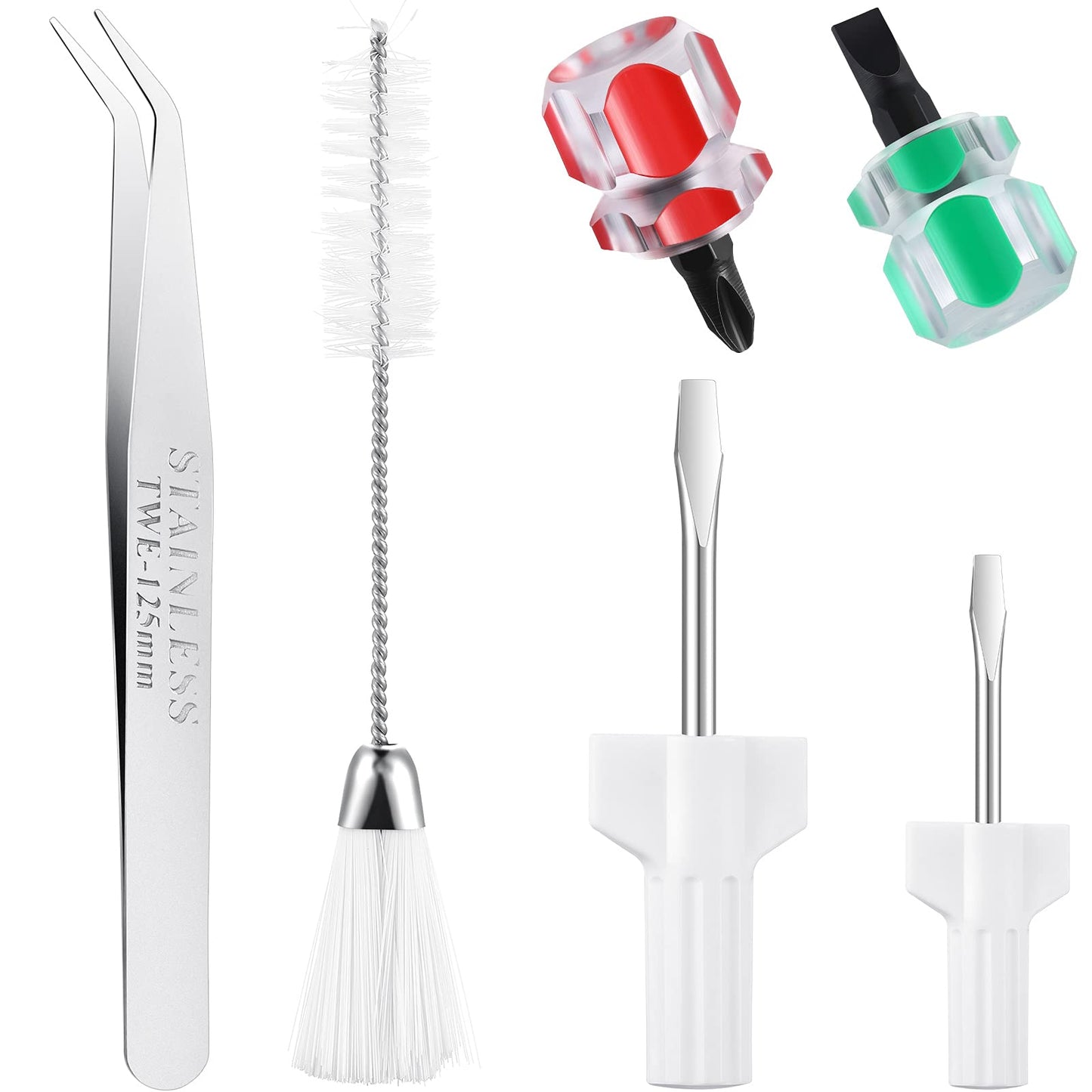 6 Pieces Sewing Machine Cleaning Kit Includes Tweezers Double Headed Lint Brush 4 Pieces Short Screwdriver, Flathead Cross Head Mini Portable Screwdriver for Repair Machine Sewing Tools