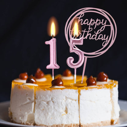 10-Piece Number Candles - Rose Gold, Glitter Cake Toppers for Wedding or Birthday Cakes