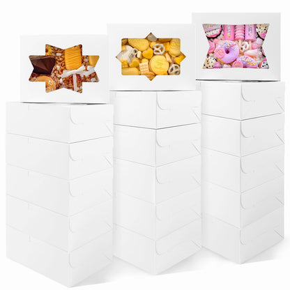 24pcs Cookie Boxes with with 3 Style Window, 8x6x2.5 Bakery Boxes for Candies, Chocolate Strawberries, Cakes, Muffins, Donuts