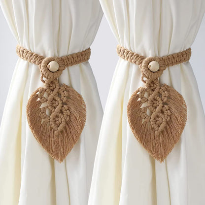 2Pack Curtain Tiebacks Handmade Holdbacks - Farmhouse Curtain Tie Back Holder by Hand-Woven Cotton Rope, Bohemian Home Decor Drapery Holdback