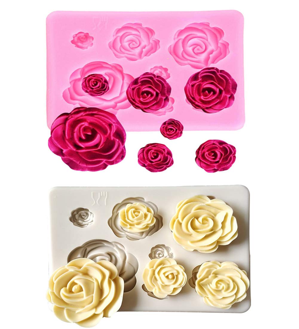 2PCS Rose Flowers silicone molds Cake Chocolate Mold wedding Cake Decorating Tools Fondant Sugarcraft Cake Molds