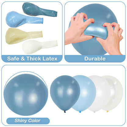 Dusty Blue Bow Balloon Arch Kit, 119Pcs 18/10/5 Inch Light Blue Clear White Balloons Garland Arch Kit for Boys Birthday, Baby Shower, Gender Reveal, Wedding Decoration