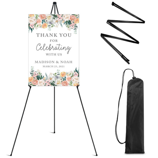 Easel Stand for Sign,63'' Instant Lightweight Portable Ground Easel for Wedding Sign and Poster Display Stand, Metal Tripod with Portable Bag,1-Pack.