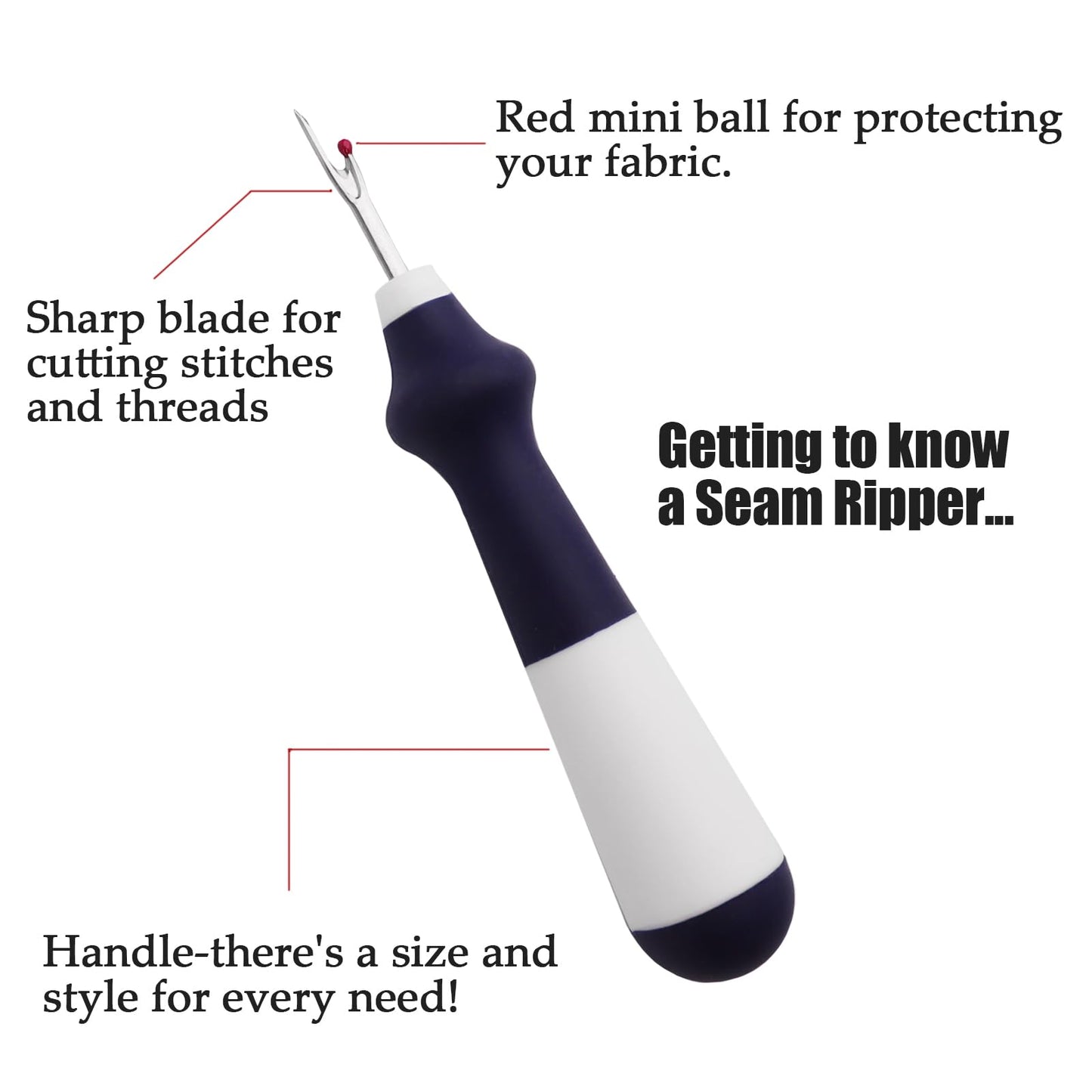 3 Pieces Ergonomic Grip Seam Ripper, Colorful Large Thread Remover for Sewing Crafting Removing Embroidery Hems and Seams