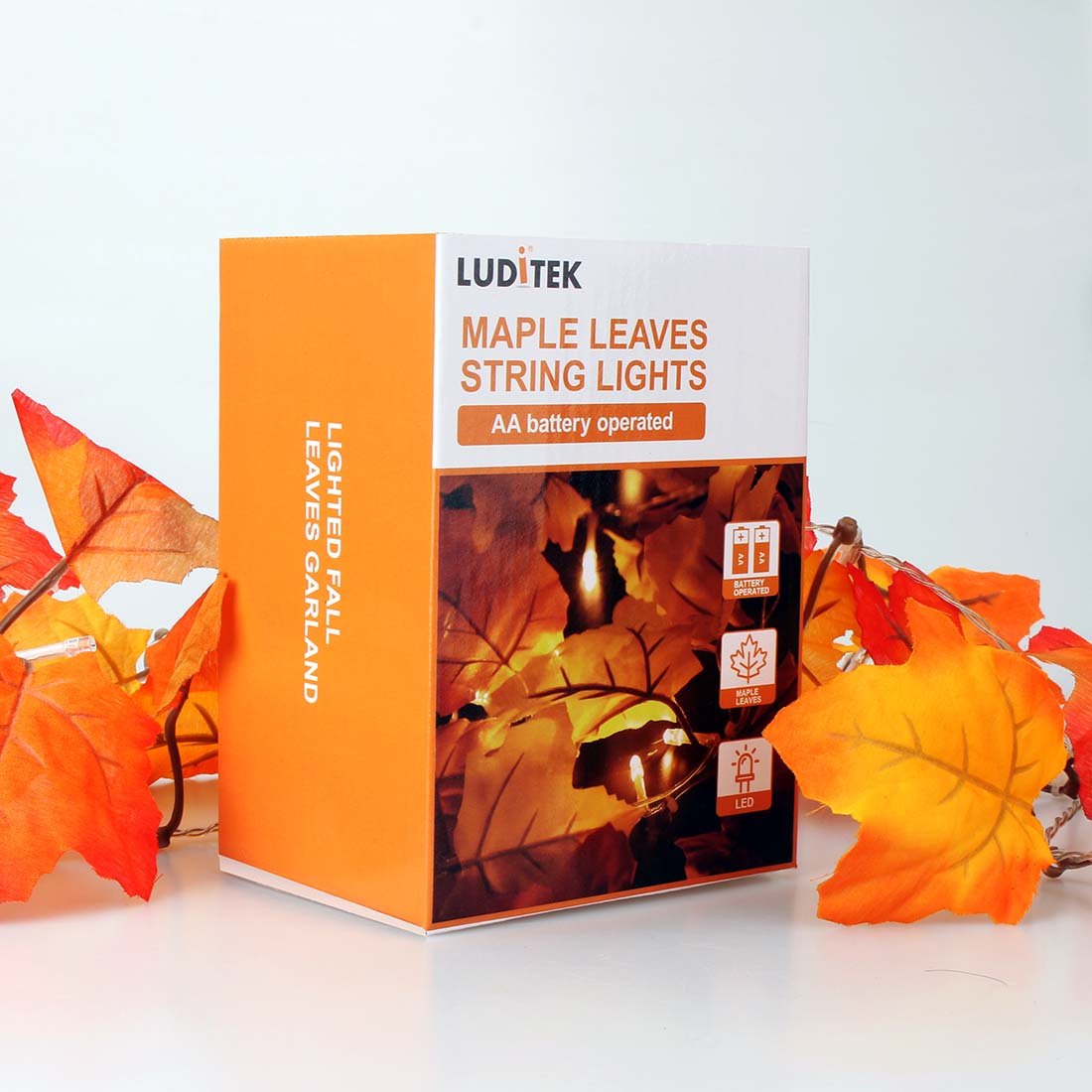 8 Lighting Modes & Timer Fall Decorations for Home Maple Leaf Garland with Lights 40LED Battery Operated Waterproof String Lights, Thanksgiving Halloween Fall Decor Indoor Outdoor Autumn