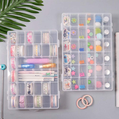 2 Pack 36 Grids Clear Plastic Bead Organizer Box, Fishing Tackle Box Compartment Organizer with Adjustable Dividers for Jewelry, Art Craft, Bead Storage Containers with 5 Sheets Label Stickers