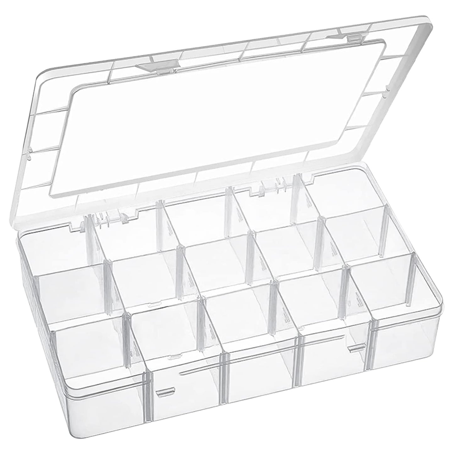 15 Large Grids Plastic Organizer Box with Dividers, Exptolii Clear Compartment Container Storage for Washi Tapes Beads Crafts Jewelry Fishing Tackles, Size 11 x 6.3 x 2.2 in