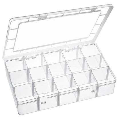 15 Large Grids Plastic Organizer Box with Dividers, Exptolii Clear Compartment Container Storage for Washi Tapes Beads Crafts Jewelry Fishing Tackles, Size 11 x 6.3 x 2.2 in