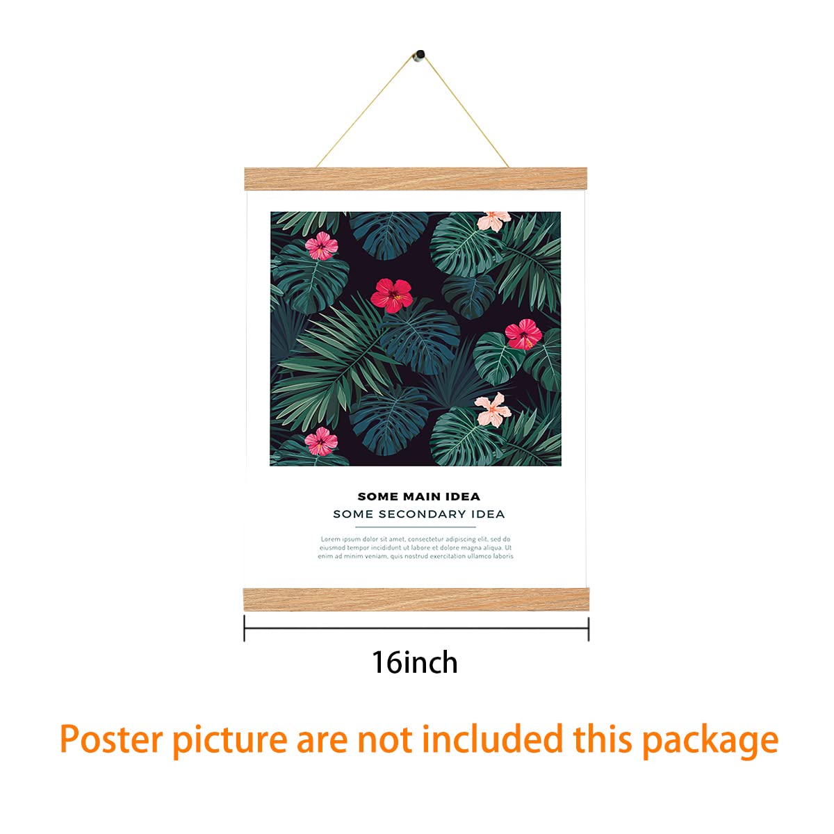 Magnetic Poster Hanger Frame In Pine Color 3 pack, 16x24 16x20 16x16 Wooden Hanging Kit for Walls Map Canvas Artwork, 16 inchx3pcs